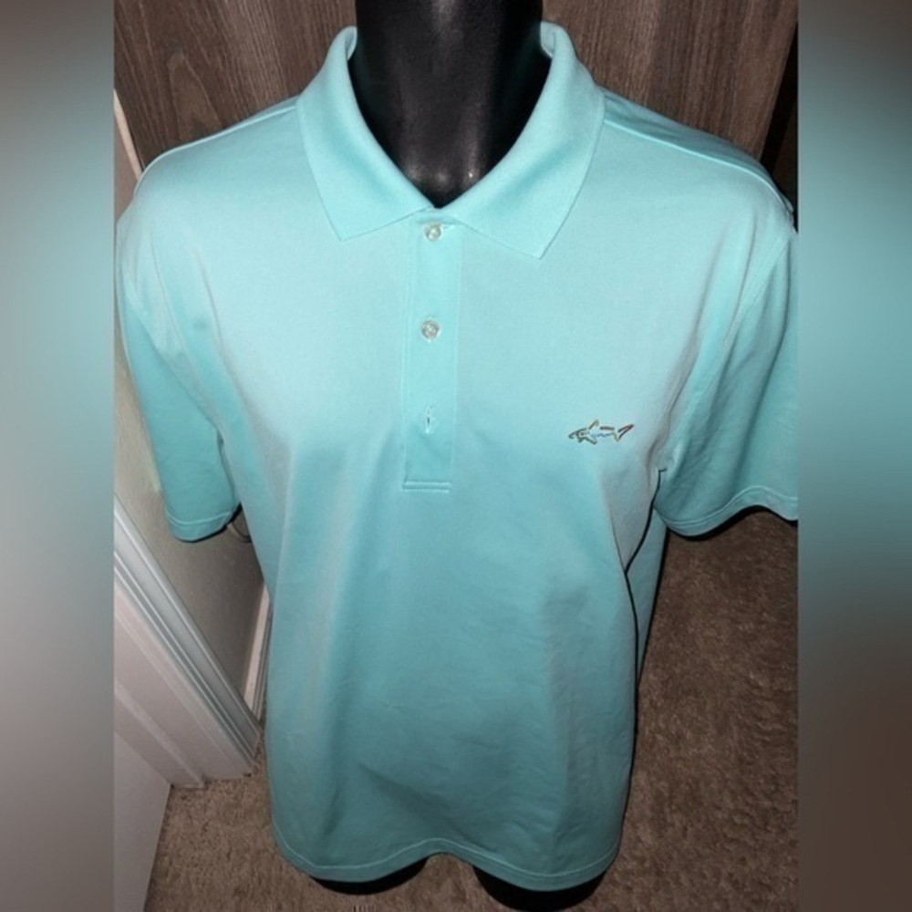 Men’s used size M medium Greg Norman five iron polo blue golf shirt